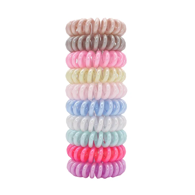 10pcs Top Fashion Ice Cream Colorful Spiral Spin Screw Telephone Wire Hair Ties Pearly Premium Plastic Rubbers Ponytails B