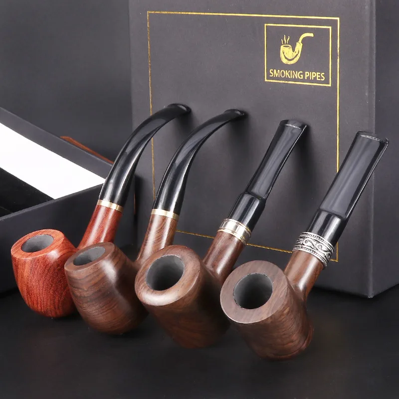 4 pcs 세트 담배 파이프 9MM 필터 흑단 나무 파이프 구부러진 유형 담배 파이프 수제 담배 홀더 담배 파이프 아빠의 선물