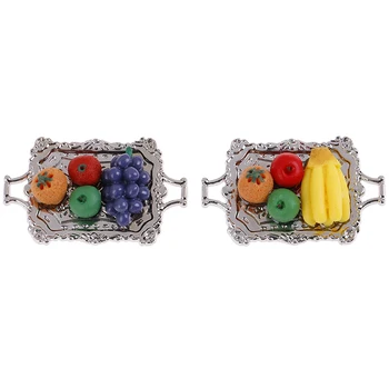 

New Miniature Food Accessories Alloy Bakery Vegetable Fruit Plate Tray Food Simulation Furniture For 1:12 Scale Dollhouse Model