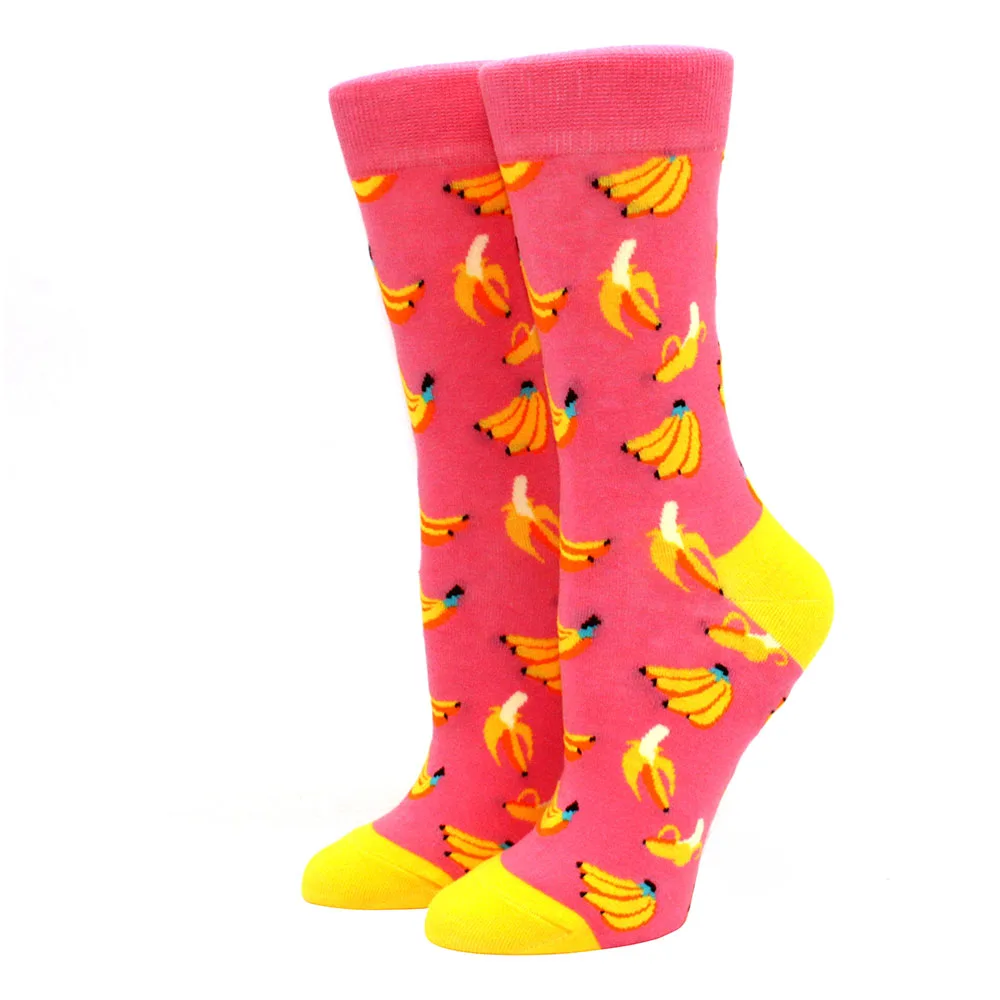 Hot Sale Colorful Women's Cotton Crew Socks Funny Banana Cat Animal fruit Pattern Creative Ladies Novelty Cartoon Sock For Gifts nike socks women