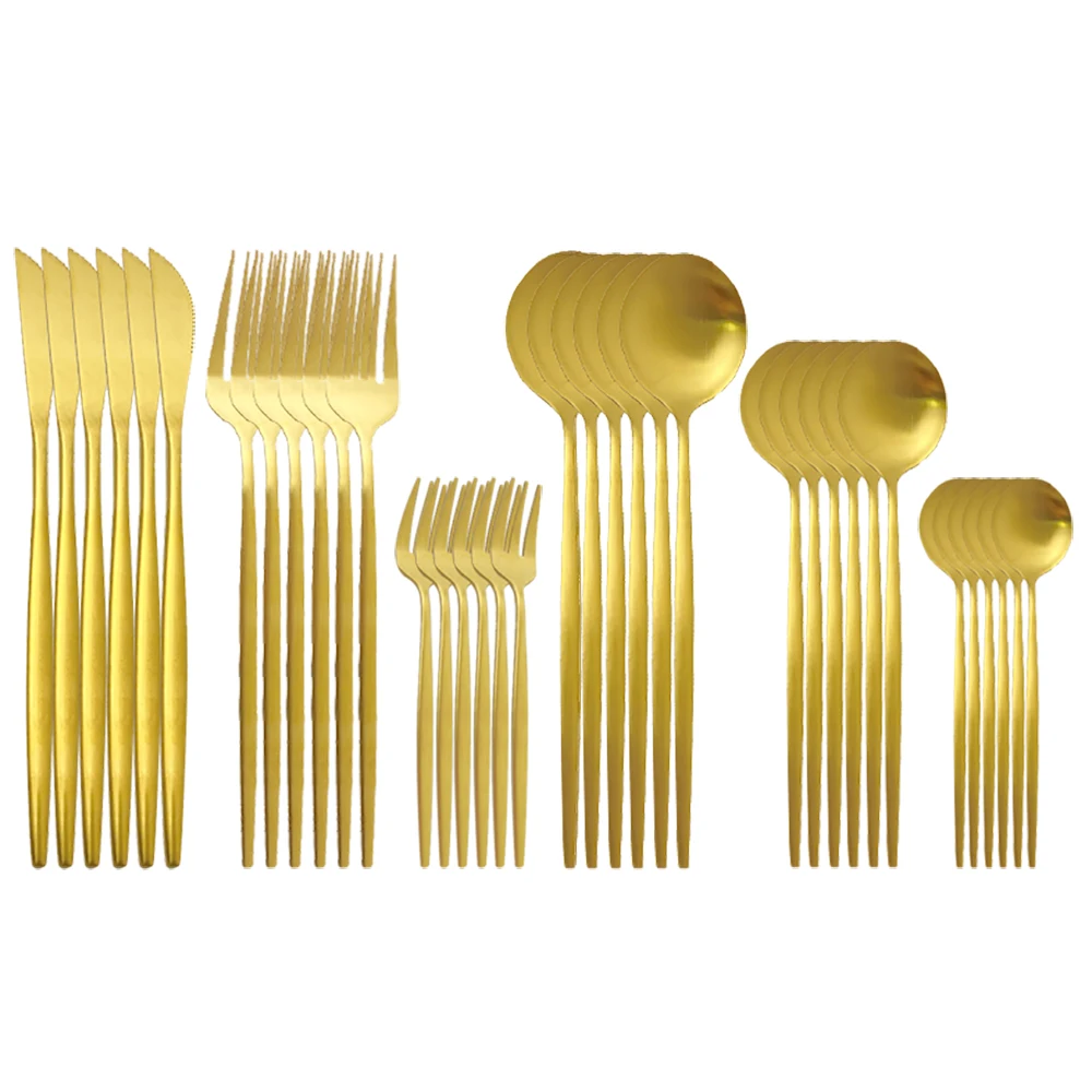Столовые приборы матовые золотистые вилка и ложка для торта набор из 36 предметов