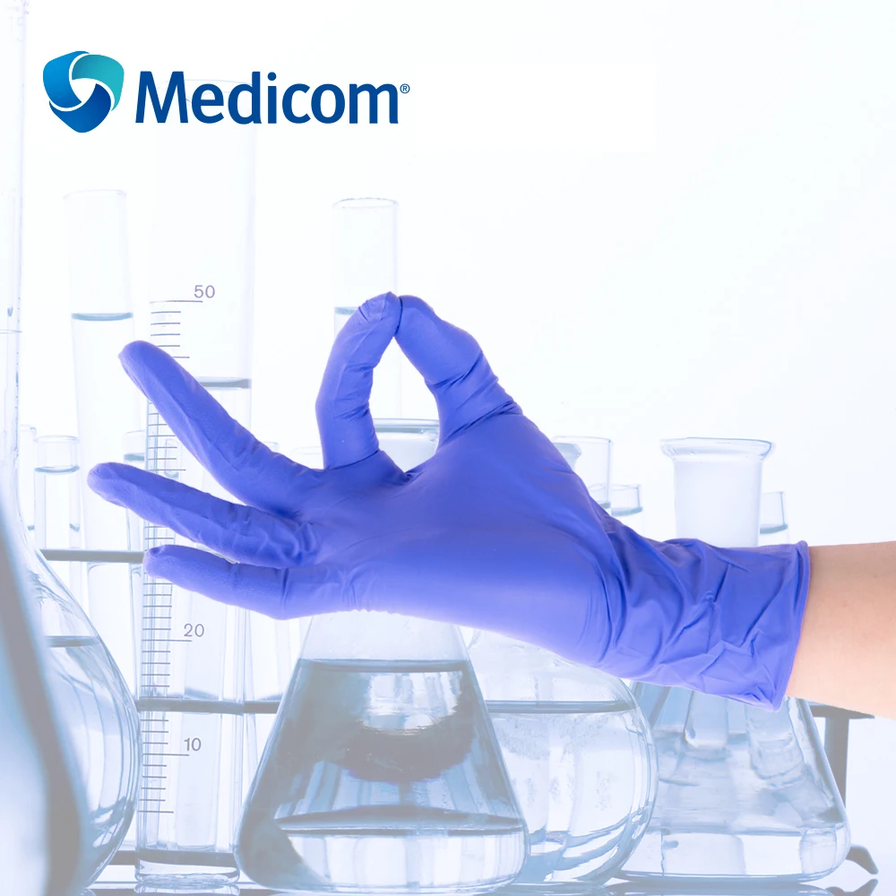 Medicom 1191B 100 шт одноразовый Нитриловый резиновый перчатки порошок свободный сильный эластичный рабочие перчатки Pockmark Fingertip Safey перчатки
