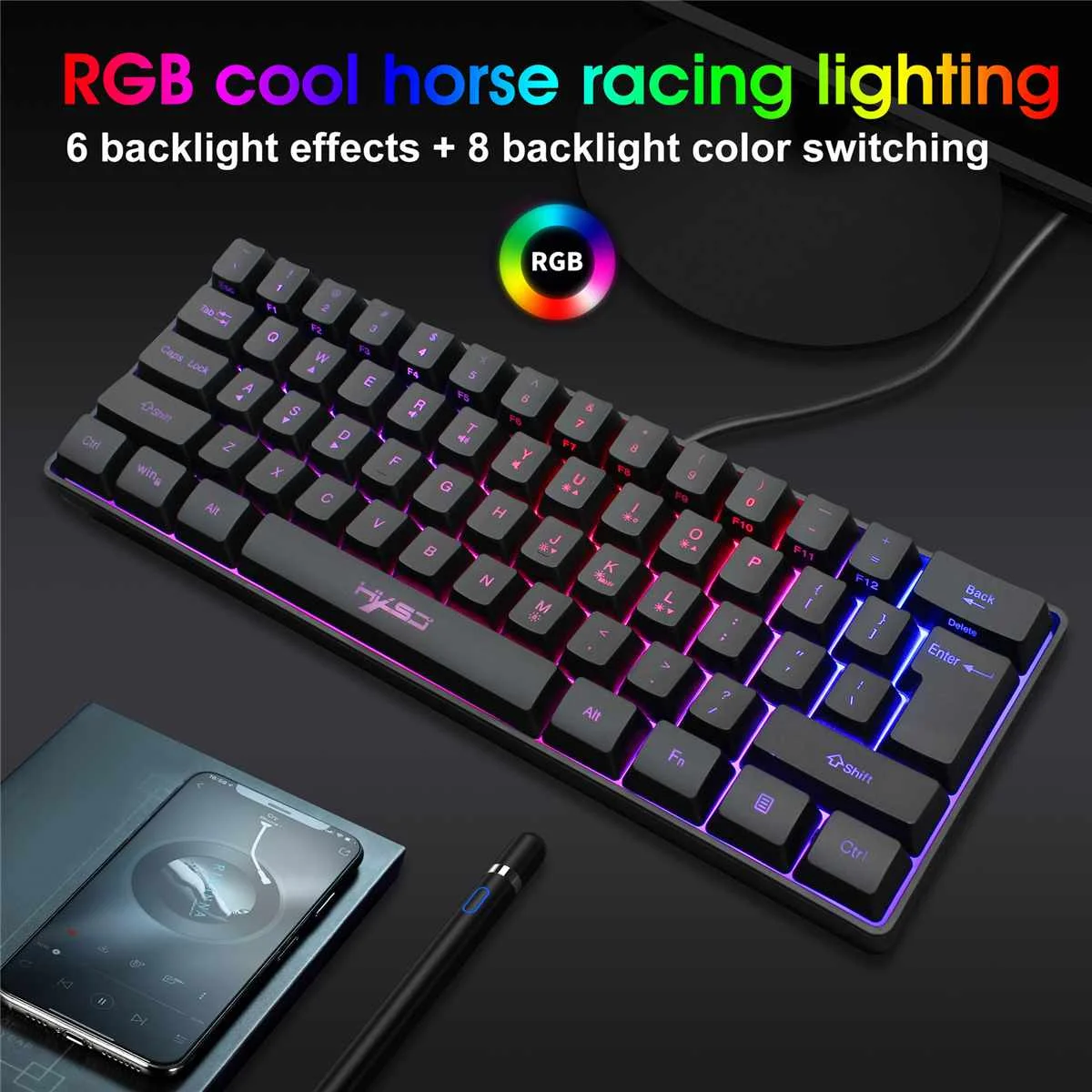 HXSJ V700 61 Keys Gaming Keyboard Wired RGB Backlit Multiple Shortcut