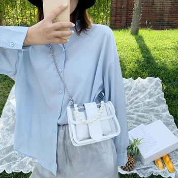 

2pcs/Set Portable Classic Texture Creative Design Chic Women Pearl Shoulder Handbags Clear PVC PU Small Totes Bags