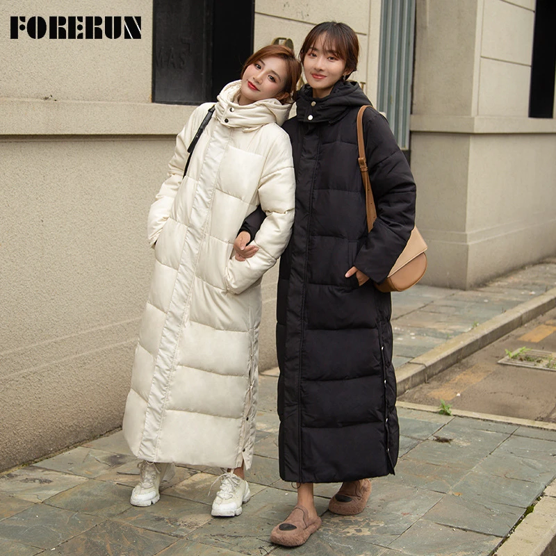 FORERUN largo con capucha para mujer, abrigo de burbuja, elegante, acolchado de algodón, Parka cálida, de invierno sólida, 2021|Parkas| - AliExpress