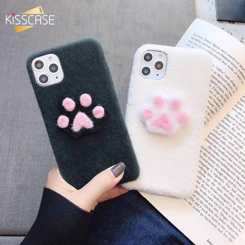 KISSCASE Зимний теплый плюшевый чехол для телефона iPhone 11 Pro Max XR 7 8Plus 6 6s Plus X XS MAX мягкий