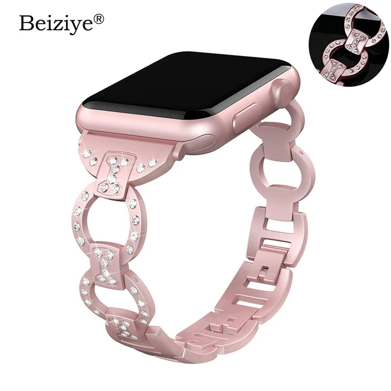 Beiziye для женщин Diamond браслет для Apple Watch группа 38 мм 40 42 44 iWatch серии 4 3 2 1 нержавеющая сталь ремешок часов