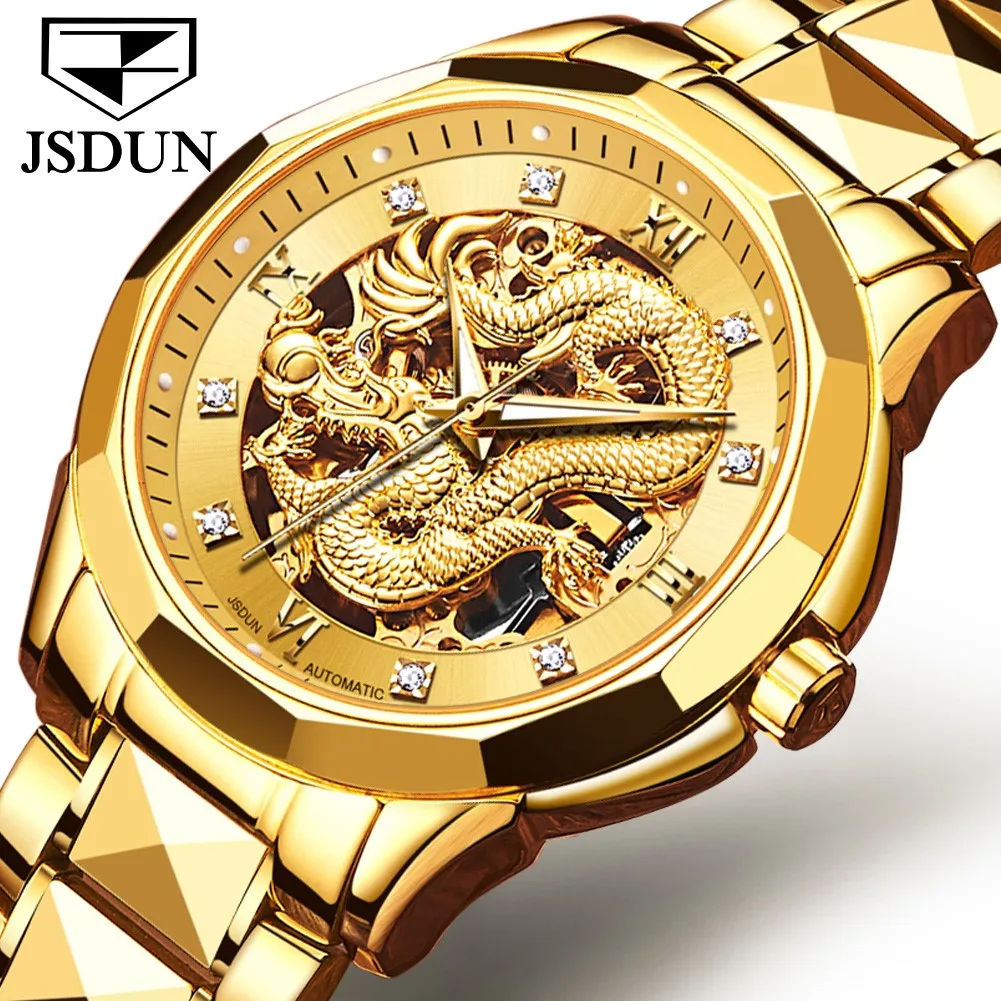 

Dragon Skeleton men Watches Relogio Masculino Mechanical WristWatch Gold Luxury 50m Waterproof watch For Bussiness Man