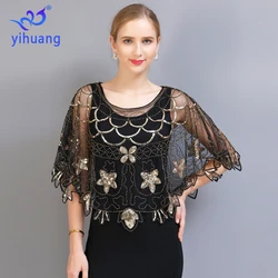 Women's Vintage 1920s Shawl Beaded Sequin Flapper Evening Jacket Up Cape Wedding Wrap Shawls