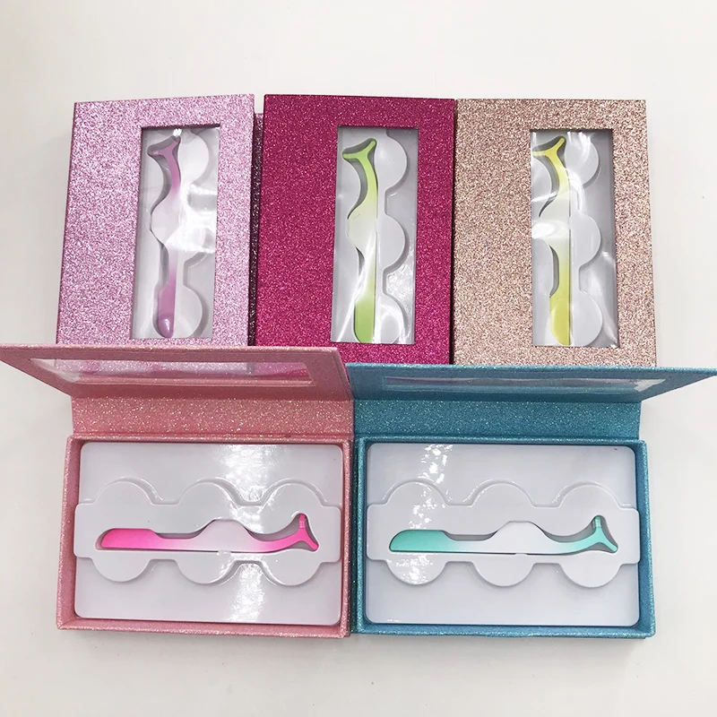 Eyelashes box 3 pairs lashes box with tweezers colorful dramatic lashes book wholesale custom 3D mink lashes vorder supplier 3