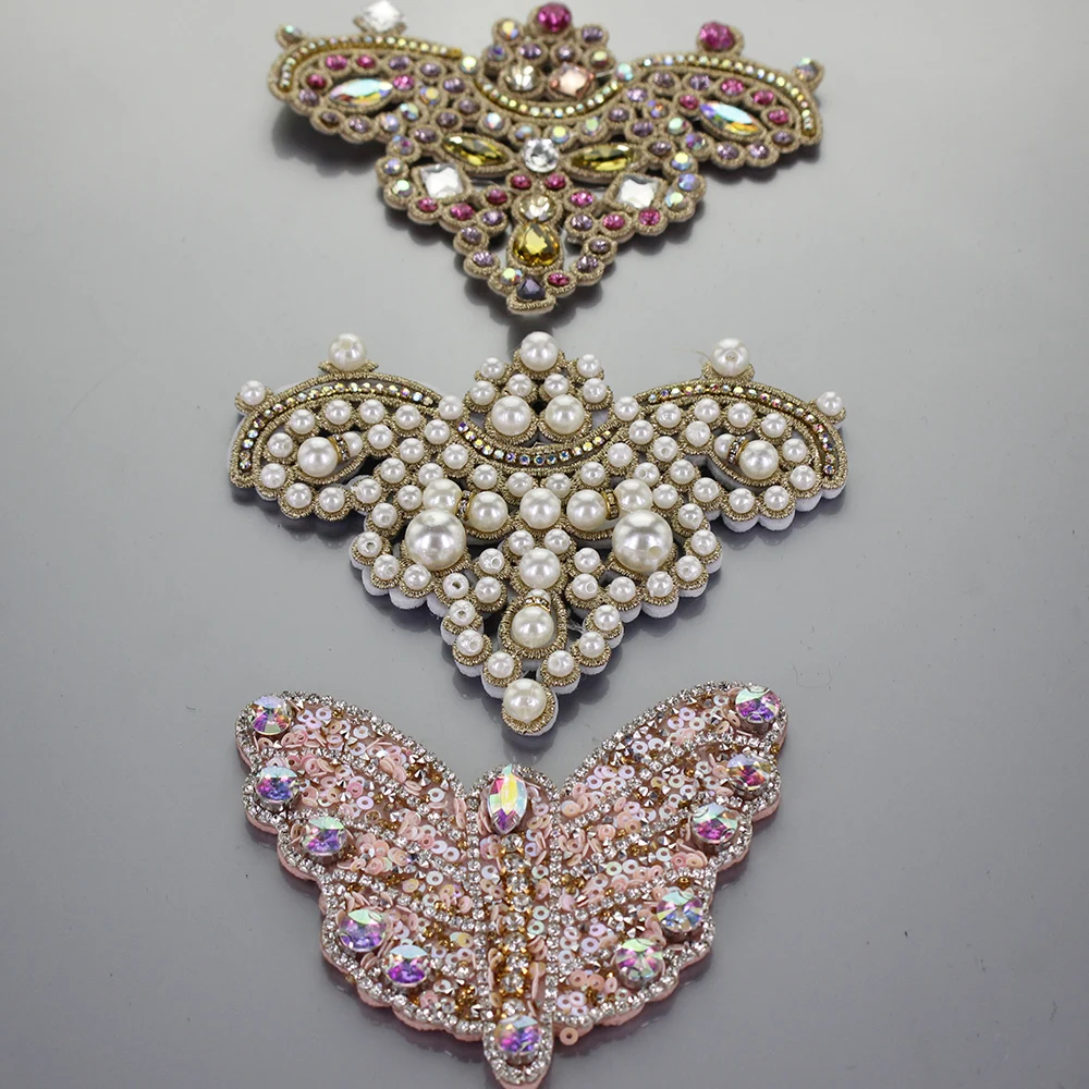 3D вышитые бисером бабочки ручной работы патчи для одежды сделай сам стразы с