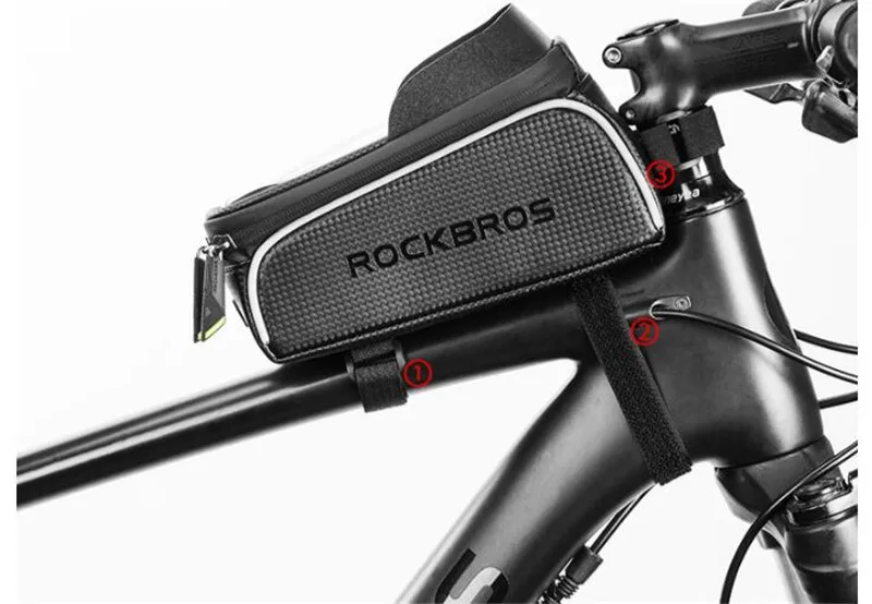 ROCKBROS MTB дорожный велосипед сумка черная водонепроницаемая сумка для велосипеда 6,0 тачскрин Велоспорт Передняя труба сумка чехол для телефона Аксессуары для велосипеда