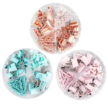 

72 grampos de pasta grampos de papel grampos push pins setswith com caixa acrílica para escritório escola suprimentos pasta conj