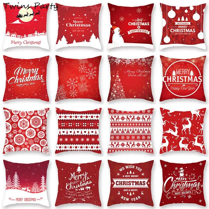 

Twins 45*45cm Red Merry Christmas Santa Claus Cushion Cover Decoration Car Home Sofa Decorative Pillowcase Plush Pillow Case