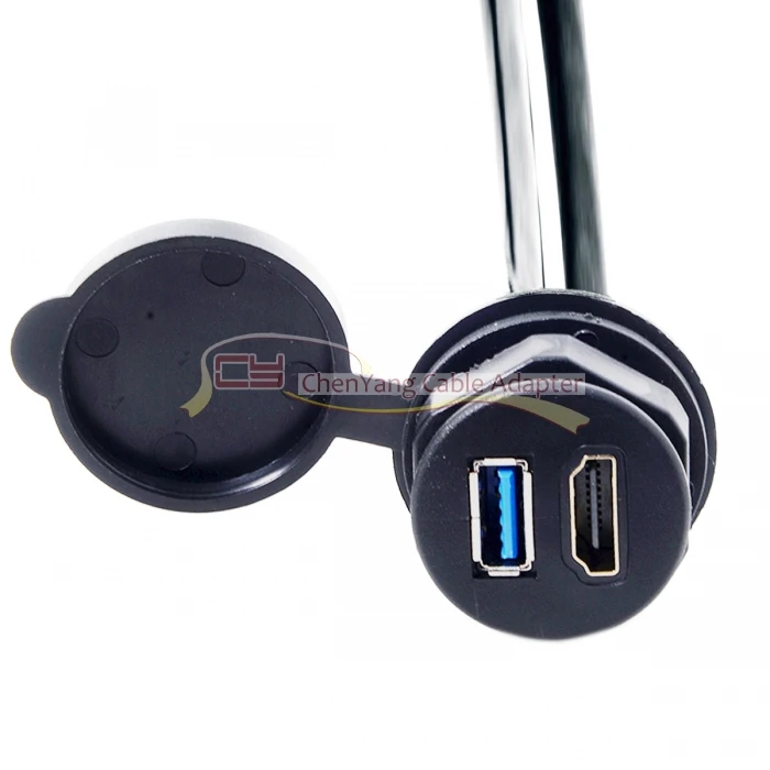Combo USB 3.0& HDTV HDMI 1.4 Male to Female Extension Cable with Waterproofable Mount Shell 100cm