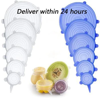 

6pcs Silicone Stretch Lids Universal Silicone Bowl Pot Lid Reusable Silicone Cover Pan Cooking Food Fresh Cover Microwave Covers