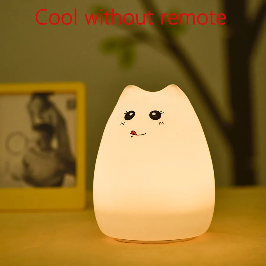 Colorful Cat Silicone LED Night Light Rechargeable Touch Sensor light 2 Modes Children Cute Night Lamp Bedroom Light - Испускаемый цвет: Cool without remote