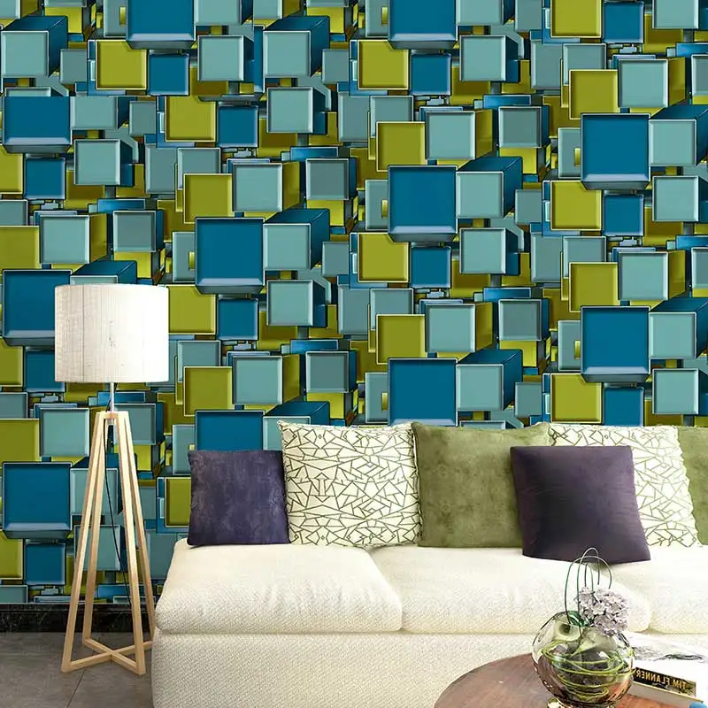 Modern Geometric Lattice Wallpapers 3D KTV Bar Coffee Shop Personalized Square Wall Paper Roll Decor Background papier peint