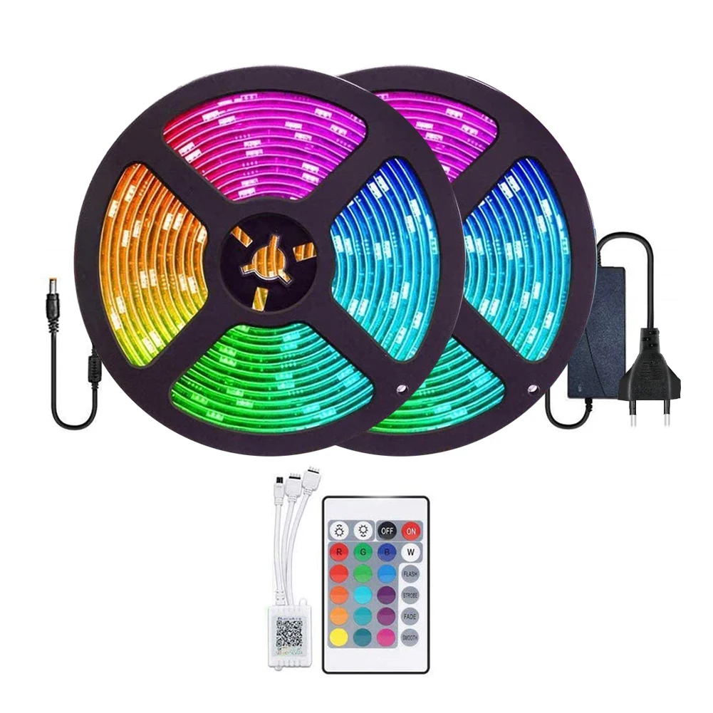 10m Bluetooth LED Strip Lights RGB 5050 SMD Flexible Ribbon 24 Key Remote Control TV Tape Lamp Waterproof LED Strip