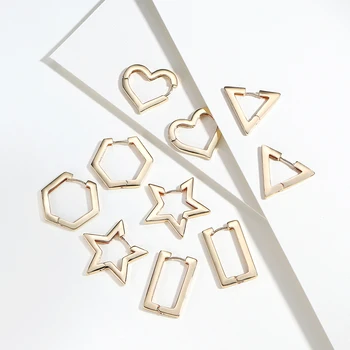 

Minimalist Star Rectangle Triangle Geometric Hoop Earrings for Women Gold Color Copper Love Heart Hexagon Earrings Female 2020