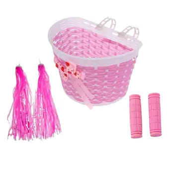 

20.5 x 14 x 13.5cm Bike Bicycle Front Basket for Girls with 1 Pair Handlebar Grips and Streamers for kids Bike Decoration