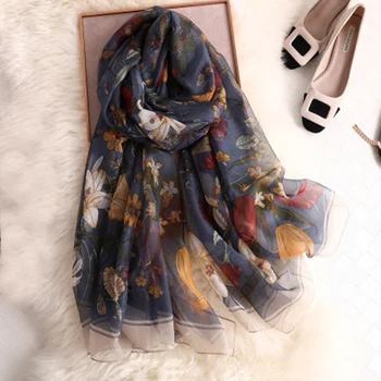 

Retro Long Silky Scarf Flower Print Soft Shawl Spring Summer Beach Gauze Shawl H9