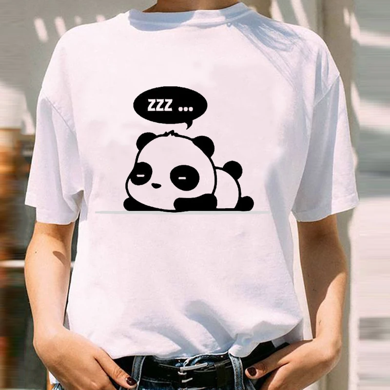Love Valentine Panda Cartoon Animal Tops print ladies T-shirt casual basis O-collar white shirt short sleeve T-shirt,Drop Ship black and white striped shirt Tees