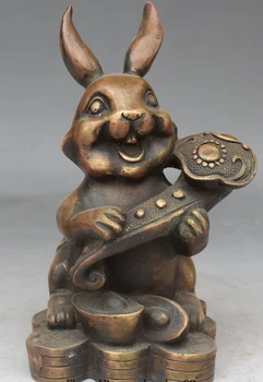 

20CM Chinese Fengshui Bronze Wealth Yuanbao Zodiac Year Animal Rabbit Statue (A 0319 discount 35%)