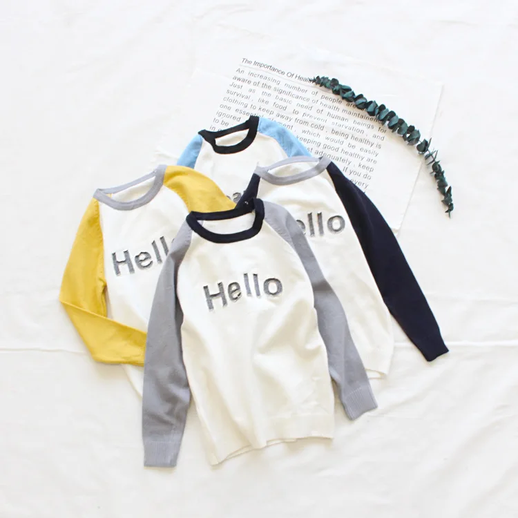 

Children Spring Clothing Mixed Colors Sweater CHILDREN'S Raglan Knit Hello Sweater Men And Women Children Long Sleeve Base Sweat