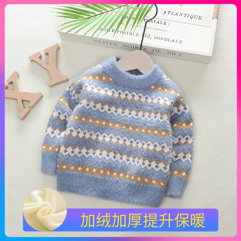 

BOY'S Pullover Mink Stripes 2019 Fall And Winter Clothes Infant Faux Cashmere Sweater Small CHILDREN'S Thick Europe And America