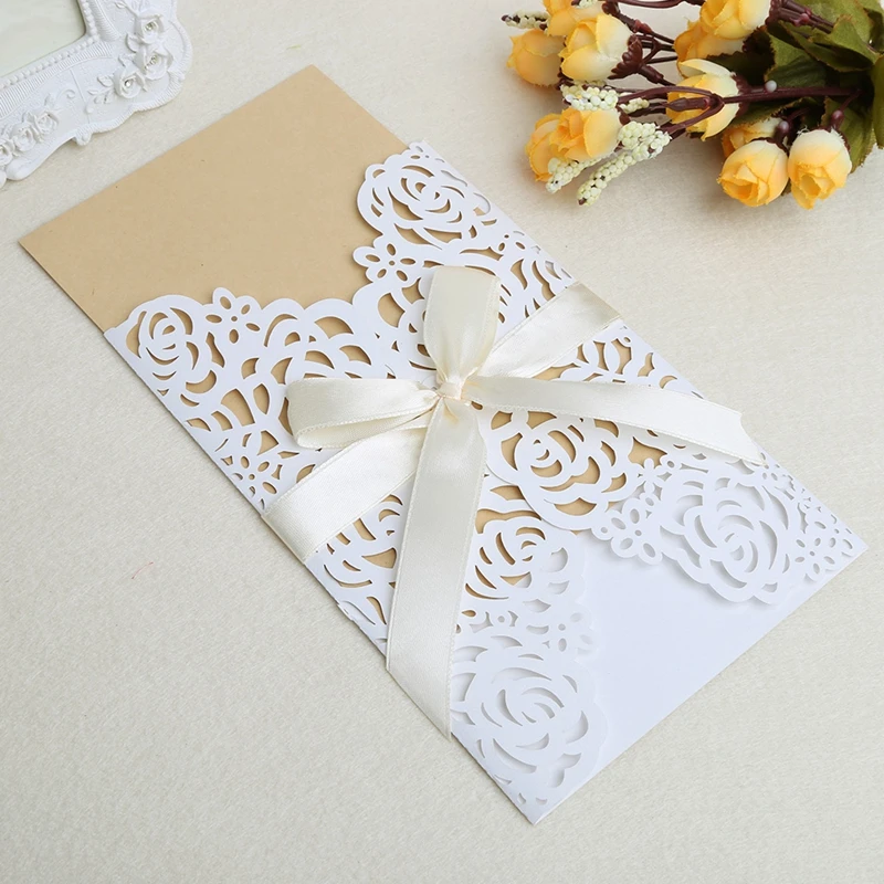  10Pcs Wedding Invitation Cards Kit with Envelopes Seals Personalized Printing D08D - 4.00036E+12