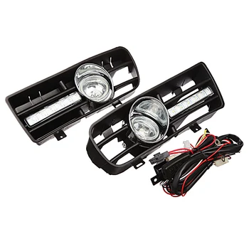 

2Pcs Front Bumper Lower Grilles Day light Open Vent Grille with Fog Lamp Set for VW GOLF MK4 1997-2006 (Right and Left)