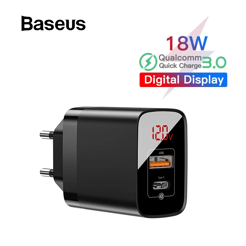 Цена Baseus цифровой дисплей Быстрая зарядка 3,0 font b USB b font зарядное устройство 18 Вт PD 3,0 быстрое зарядное устройство для iPhone 11 Pro зарядное устройство мобильн...