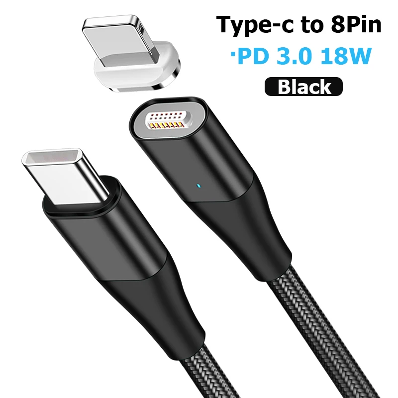 18 Вт PD кабель USB C до 8Pin кабель для iPhone 11 Pro XS X XR Магнитный кабель QC4.0 3,0 type C кабель для передачи данных для Macbook USB C шнур - Color: Black