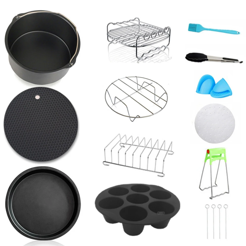 12pcs Carbon Steel Fine Quality Air Fryer Accessories Kit Professional Home Kitchen Cooking Tools Set Airfryer 7inch
