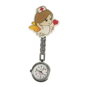 

Women Lapel Hanging Clip Round Dial Cute Cartoon Medical Nurse Watches Portable With Link Quartz Durable Fashion Gift Pin Buckle