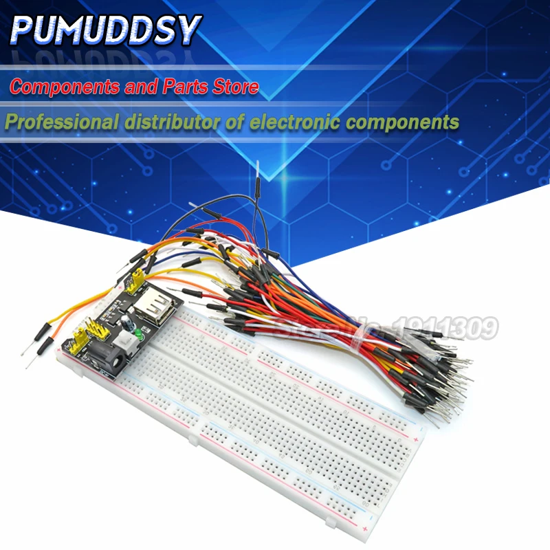 1sets-(3PCS) MB102 830 Point Solderless PCB Breadboard with 65PCS Jump Cable Wires and starter kit n