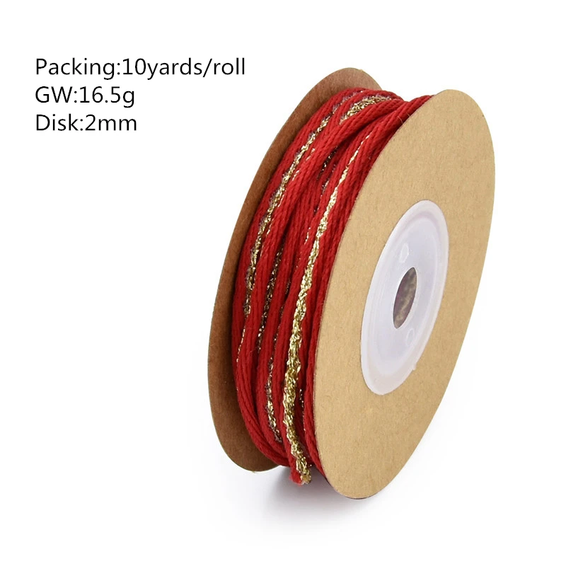 

2mm red with gold glitter rope,macrame cord,string,material grosgrain satin for happy birthday,home crafts decoration gift packa