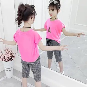 

New Summer 2020 China Style Casual Kids Girls Clothes Set Summer Short Sleeve T-Shirt + Pant 2PCS Outfit Children Clothing Set