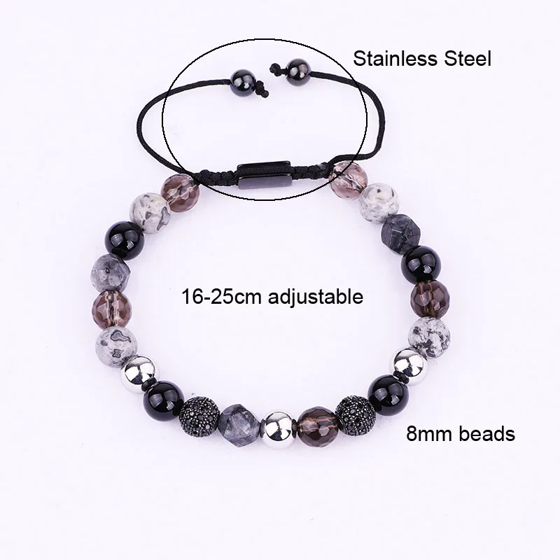 Unique Design Mix Natural Stone Beads CZ Pave Ball Woven Beaded Friendship Bracelet Men Women - Image 2