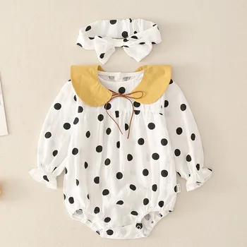 

Newborn Baby Girl Romper Cotton Long Sleeveled Infant Toddler Jumpsuit Headband Clothes Baby Polka Dot Spring Fall Clothing