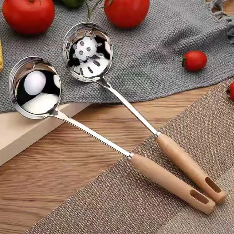 Классический анти-скальдинг из эвкалипта ручка горячий горшок кухонный набор из нержавеющей стали посуда Толстая суповая ложка-сито