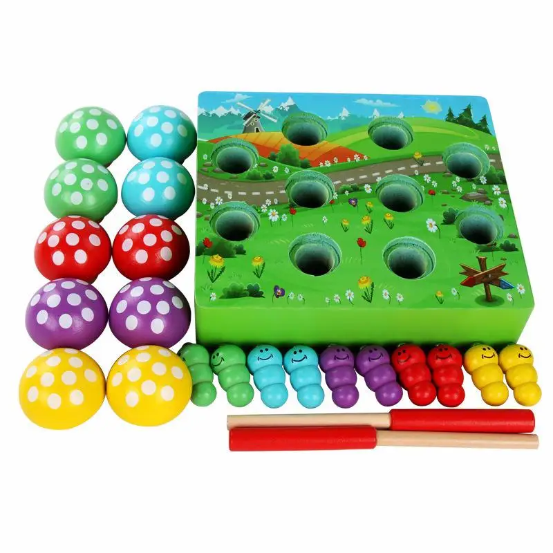  Mushroom forest magnetic children's insect catching game building block baby wooden educational toy