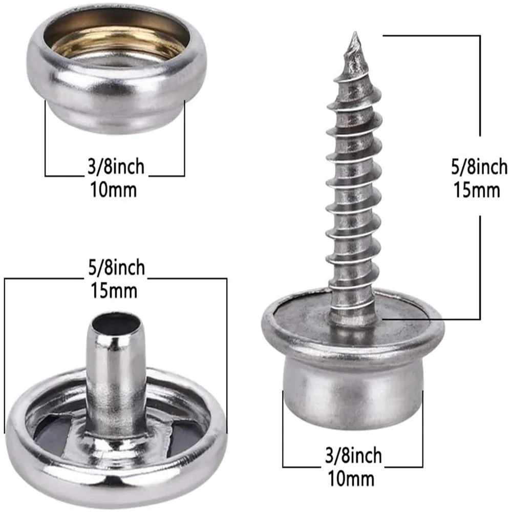 304 Stainless Steel Marine Grade Canvas Snaps Fastener Screw Snaps,Button  Fastener Kit with 2Pcs Setting Tool,Double Cap Rivet