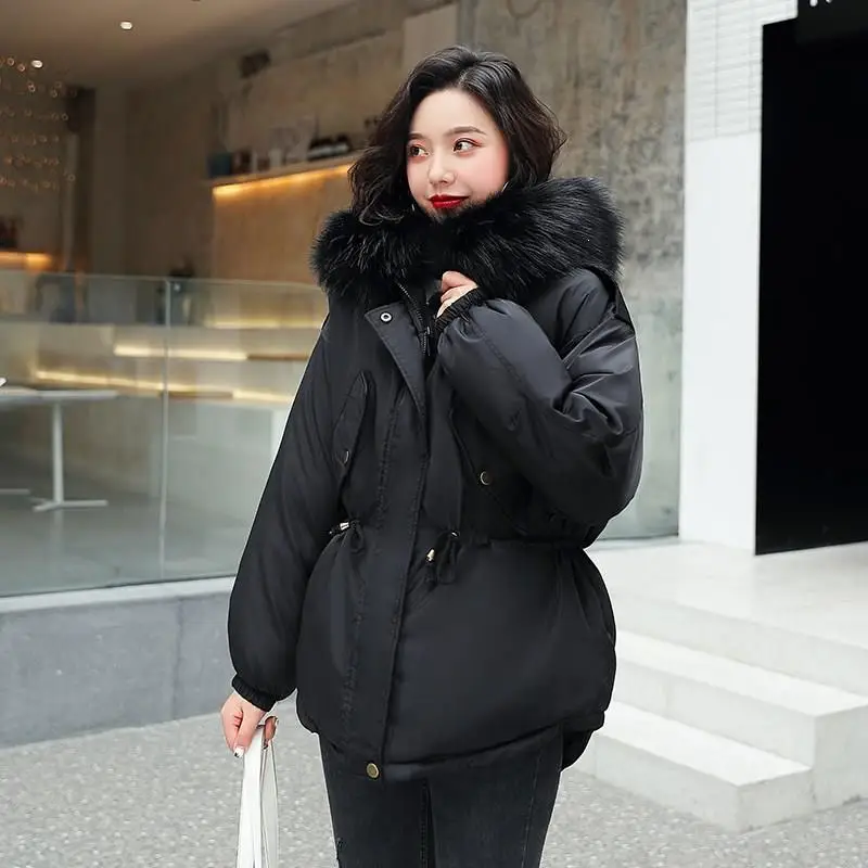 #*Cheap Winter Jacket Solid Women Large Fur Collar Down Wadded Jacket Cotton Padded Jackets Thickening Women Winter Coat