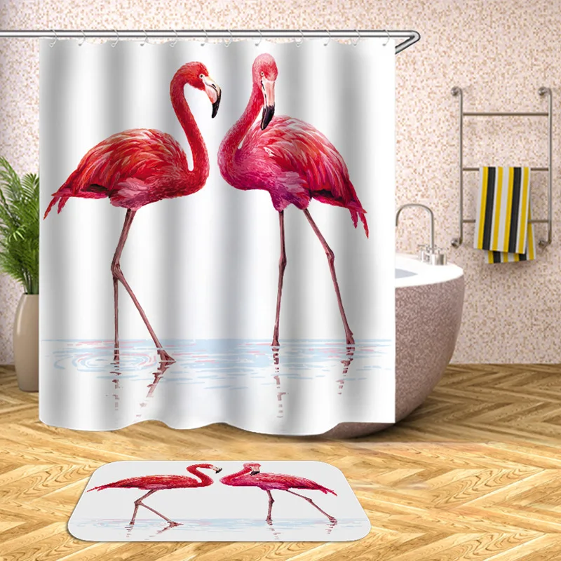 New Products Shelves Flamingo Printed Shower Curtain Flower Type Multiple Choice Customizable Flower Type Large Amount Excellent