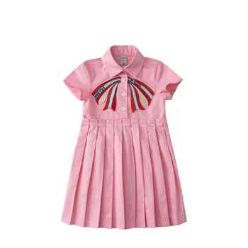 

ChanJoyCC trend lapel short-sleeved kids clothing pink bowknot girls outfits college style fashion children's summer dress
