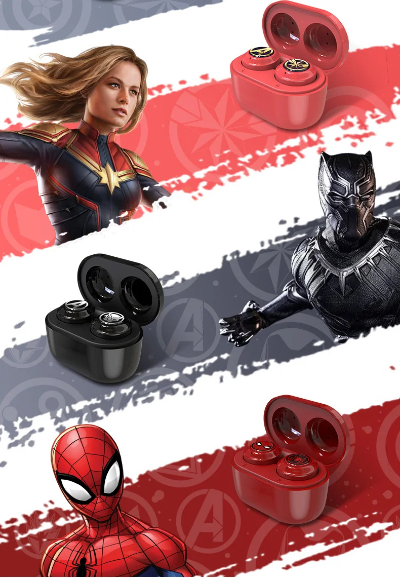 Marvel Certified Captain America TWS Wireless Stereo Earphones Bluetooth V5.0 Earbuds Support for Linking Two Mobile Phones