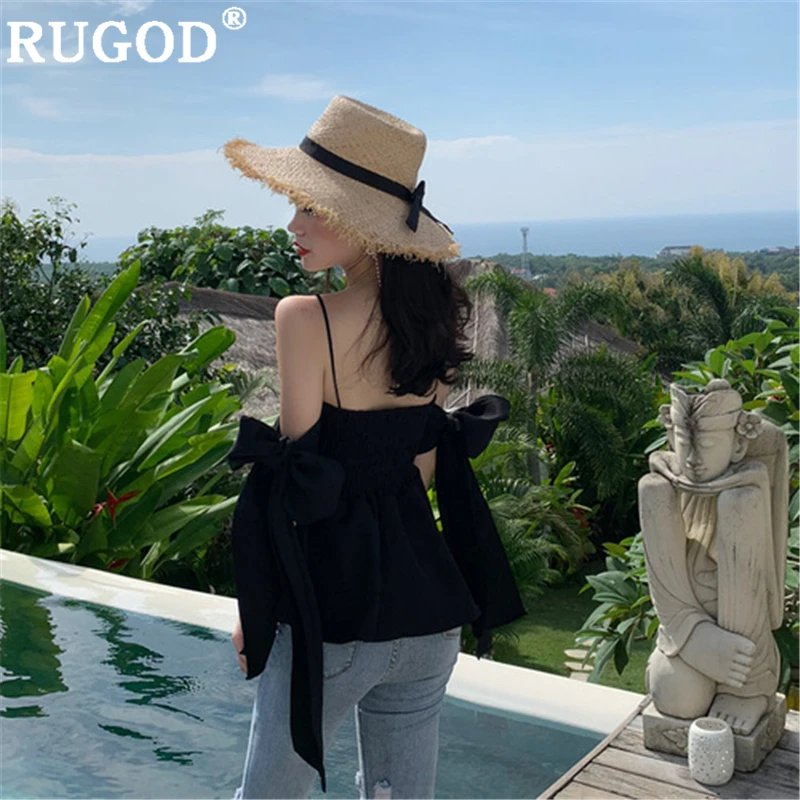 RUGOD Летняя Сексуальная белая блузка с открытыми плечами Женская Корейская