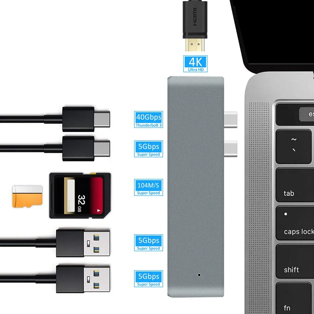

USB 3.1 Type-C Hub To HDMI Adapter 4K Thunderbolt 3 USB C Hub with Hub 3.0 TF SD Reader Slot PD for MacBook Pro/Air 2018 - 2020